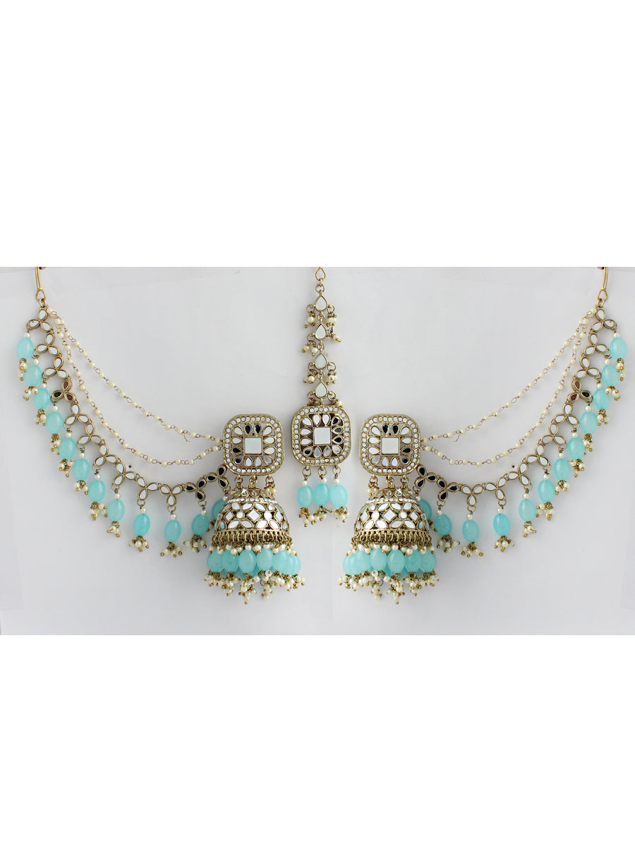 Rasika Earrings & Tikka-Pastel Blue