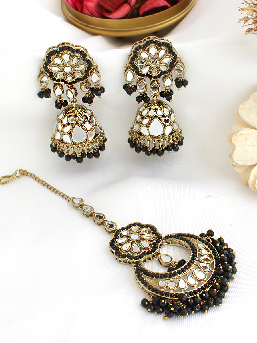 Keesha Earrings & Tikka-Black