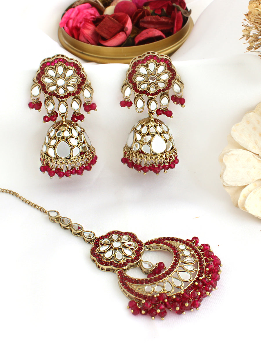 Keesha Earrings & Tikka-Hot Pink