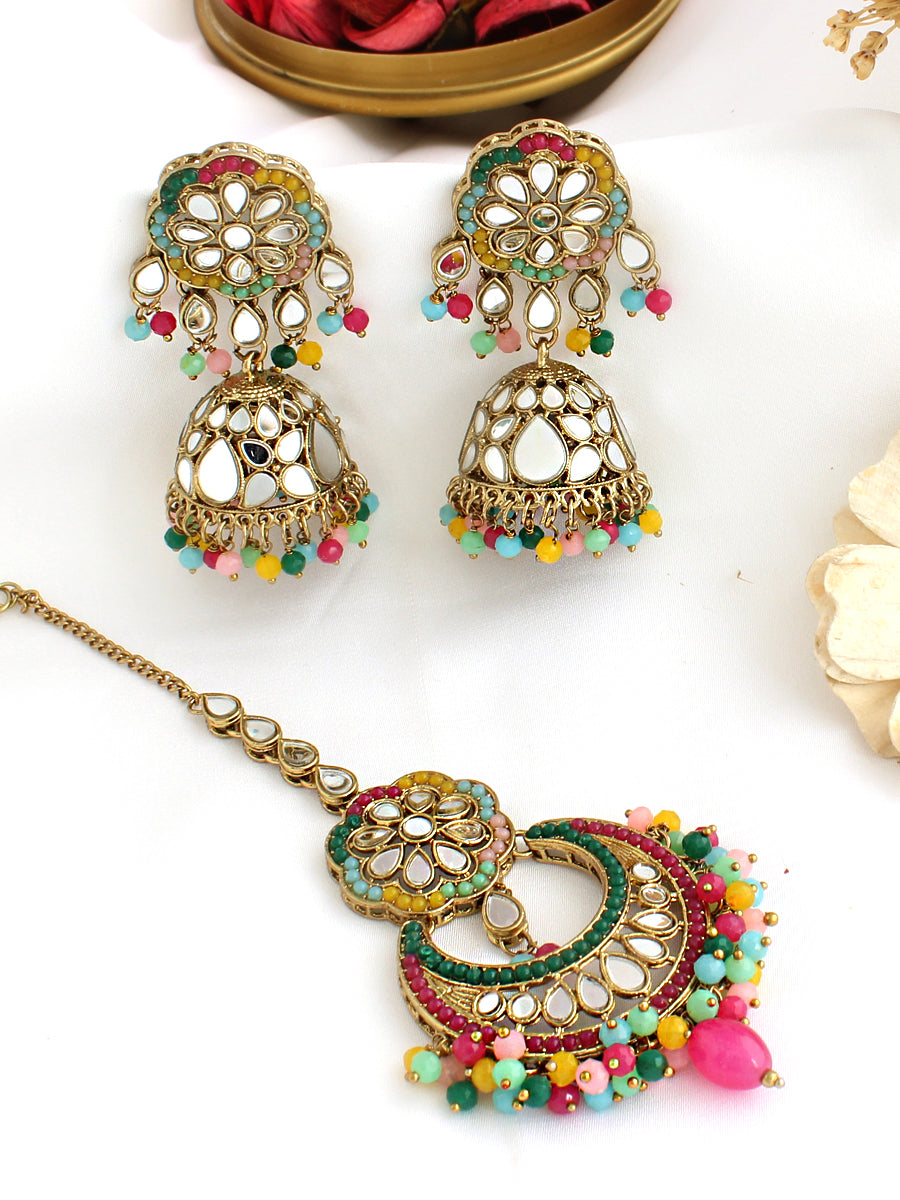 Keesha Earrings & Tikka-Multicolor