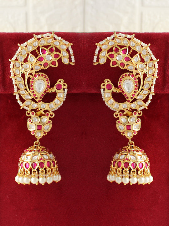 Sanskriti Kaanphool Earrings-Hot Pink