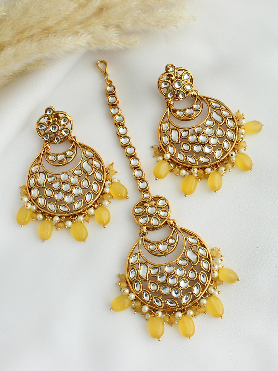 Snehal Earrings & Tikka-Yellow