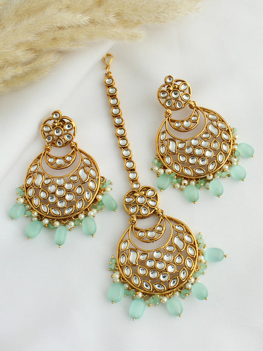 Snehal Earrings & Tikka-Aqua