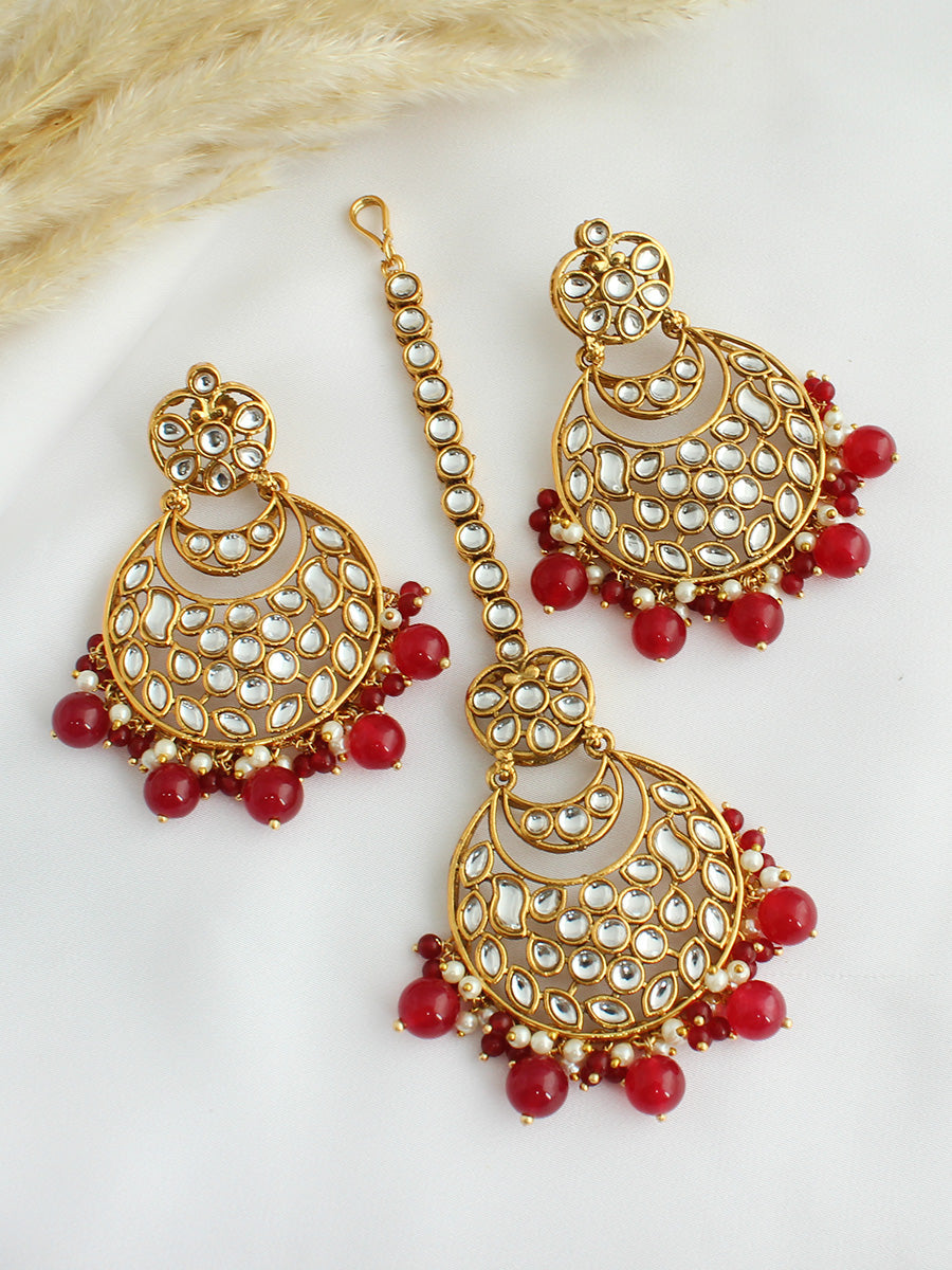 Snehal Earrings & Tikka - Maroon