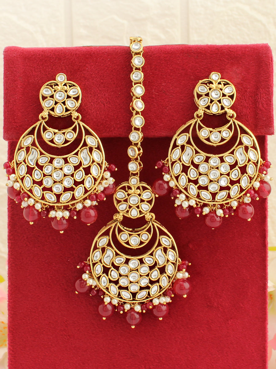 Snehal Earrings & Tikka-Maroon