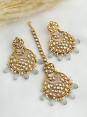 Snehal Earrings & Tikka- Grey