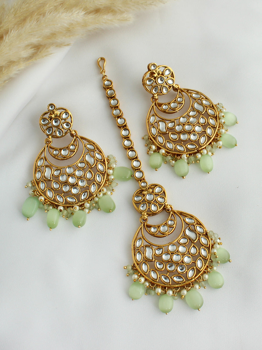 Snehal Earrings & Tikka- Mint Green