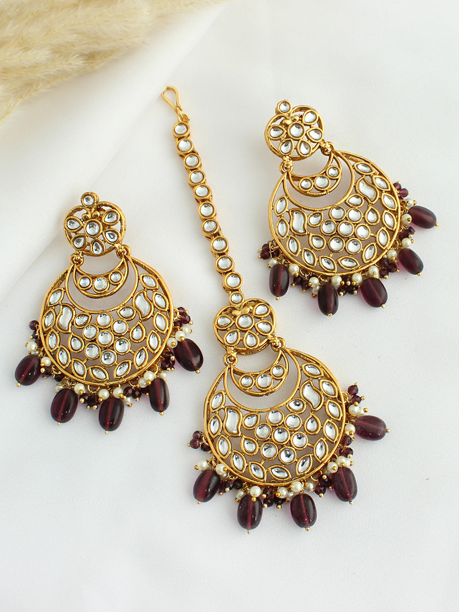 Snehal Earrings & Tikka-Wine