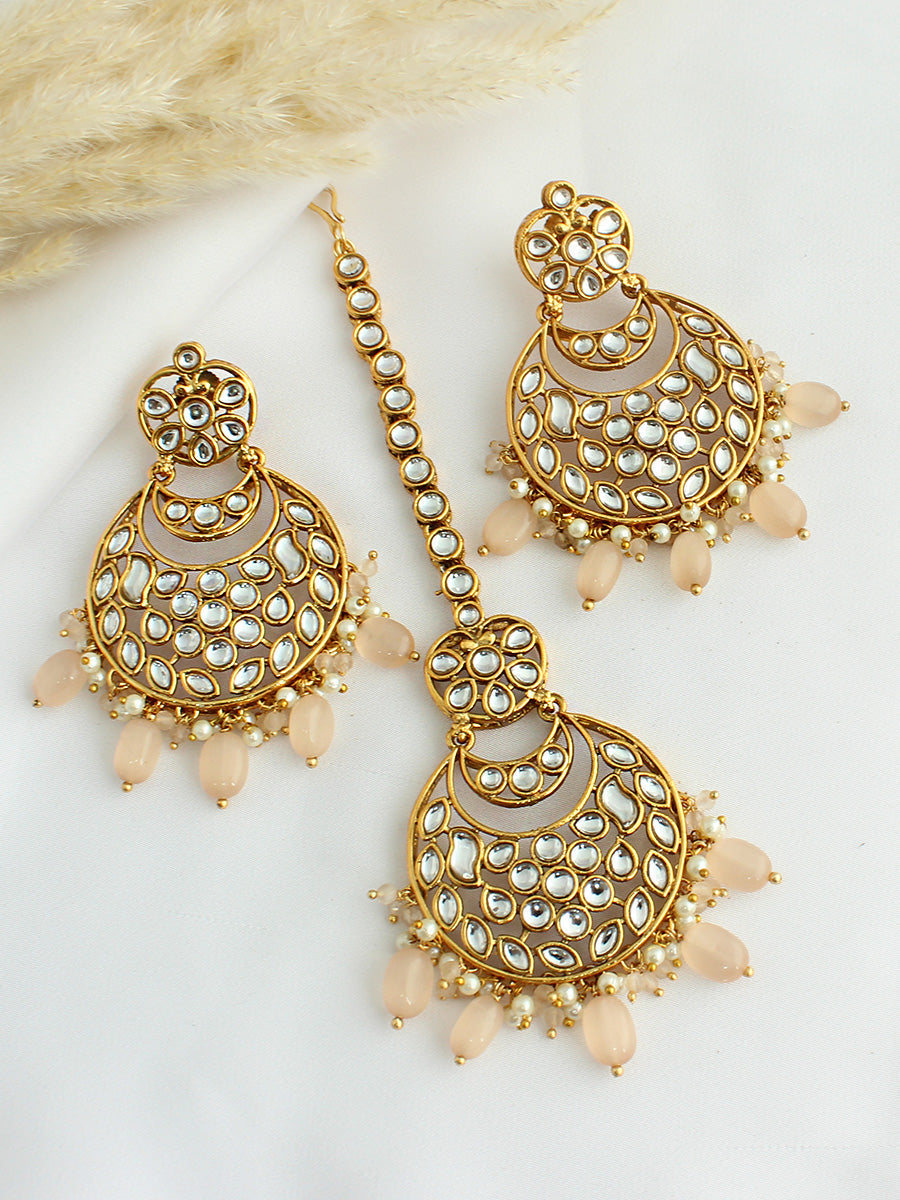 Snehal Earrings & Tikka-Peach