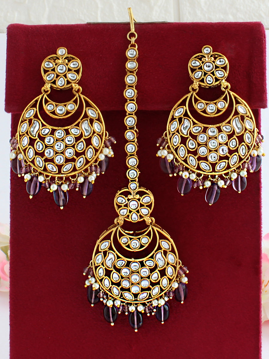 Snehal Earrings & Tikka-Purple