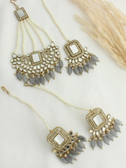 Krishti Earrings & Tikka - Grey