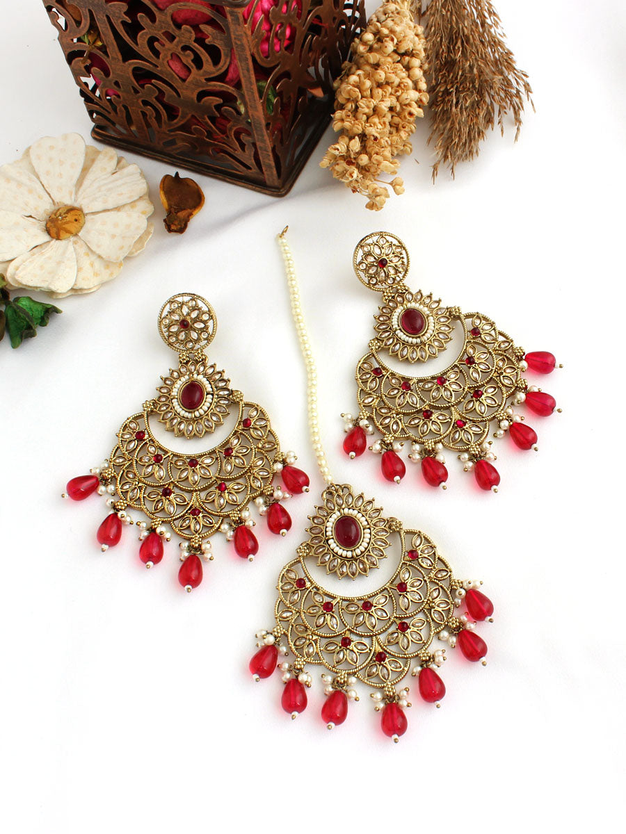 Aparna Earrings & Tikka-Hot Pink