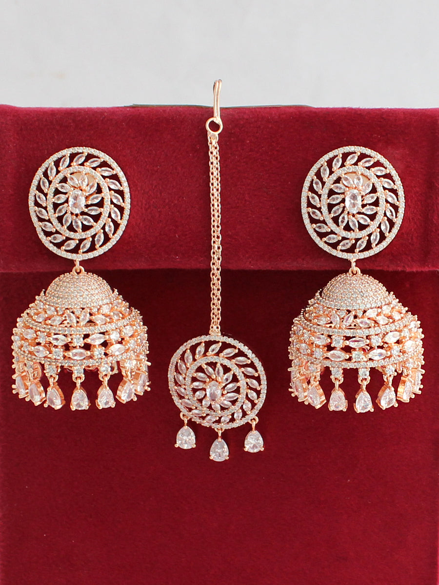 Nayra Earrings & Tikka Set-Rose Gold