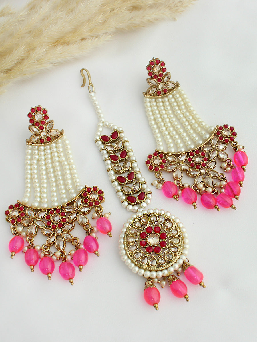 Ankita Earrings & Tikka - Pink 