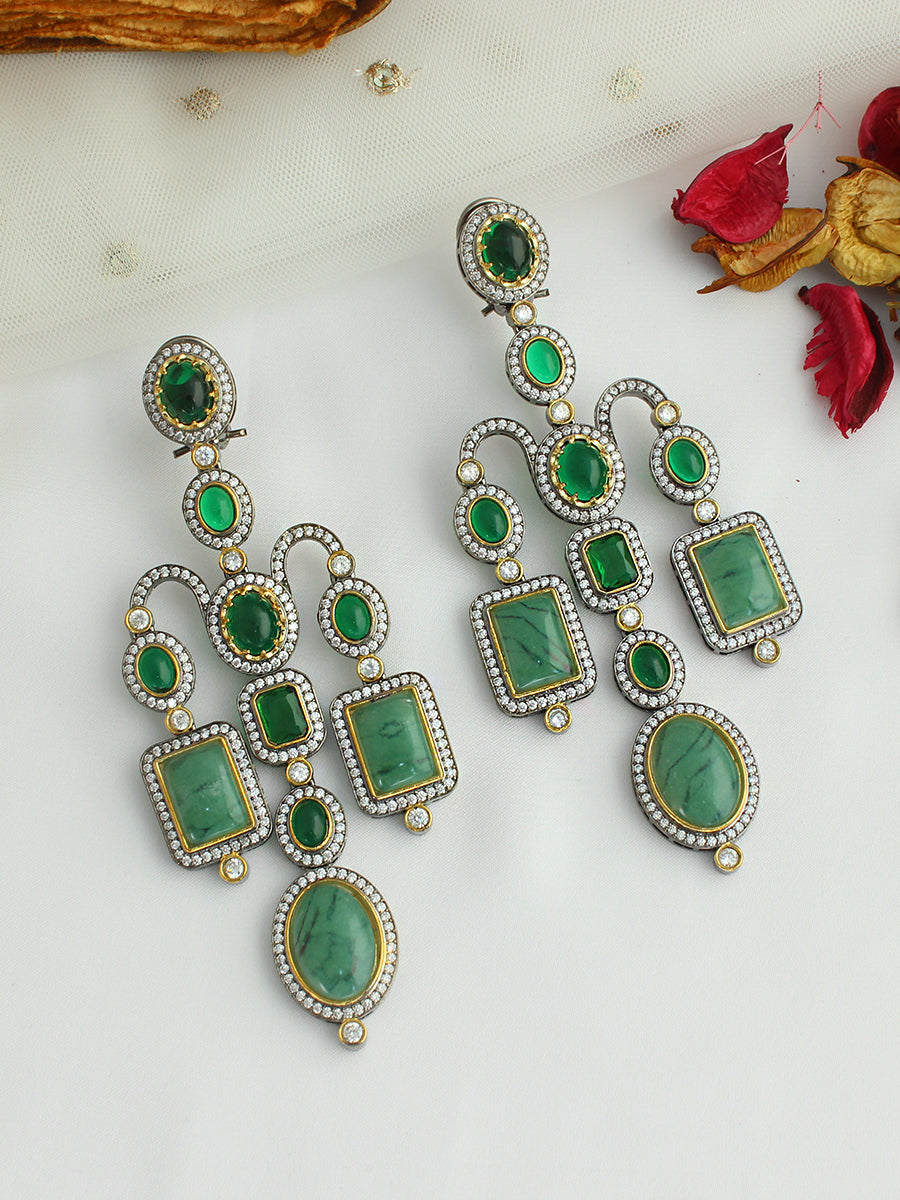 Oman Long Earrings - Green