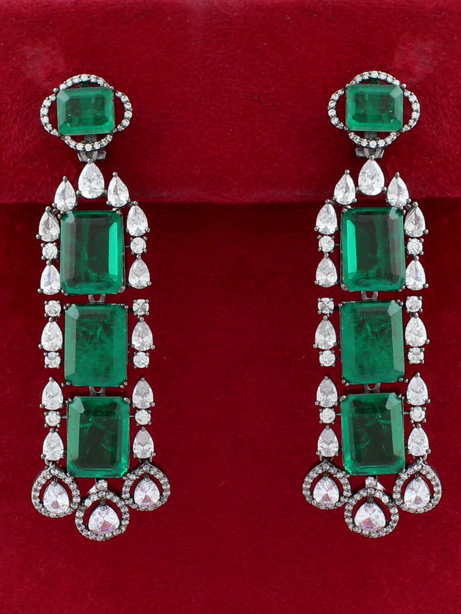 Sudan Long Earrings-Anitique Silver / Green