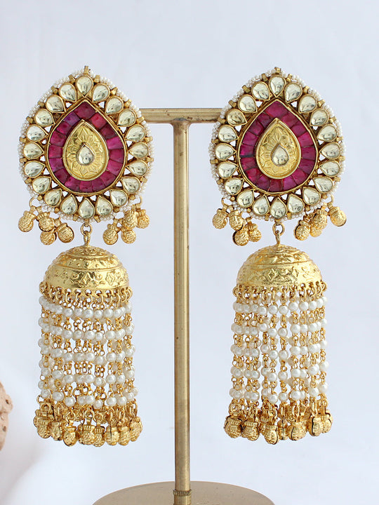 Jaipur Jhumka Earrings-Hot Pink