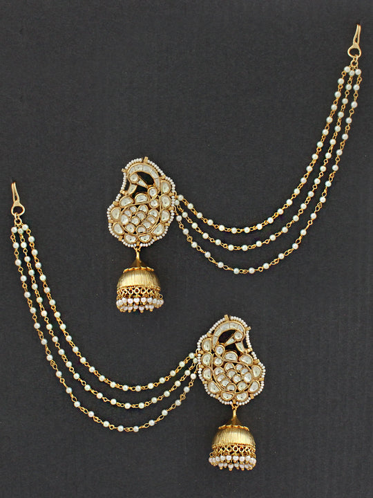 Mirpur Earrings With Earchain (Sahare)-Golden