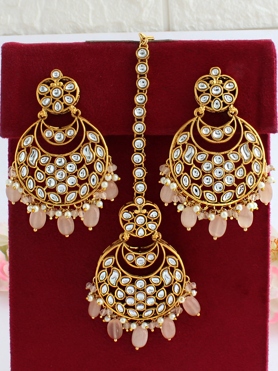 Snehal Earrings & Tikka-Peach