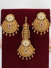 Revti Earrings & Tikka Set-Hot Pink