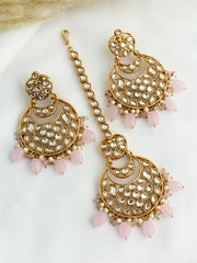 Snehal Earrings & Tikka-Pastel Pink