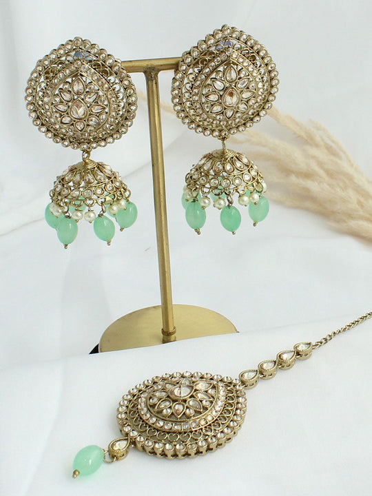 Rubina Earring & Tikka - Mint Green