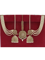 Mehreen Earrings Tikka Set With Ear Chain-Gold