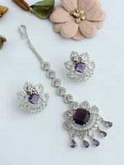 Richa Earrings & Tikka-Purple