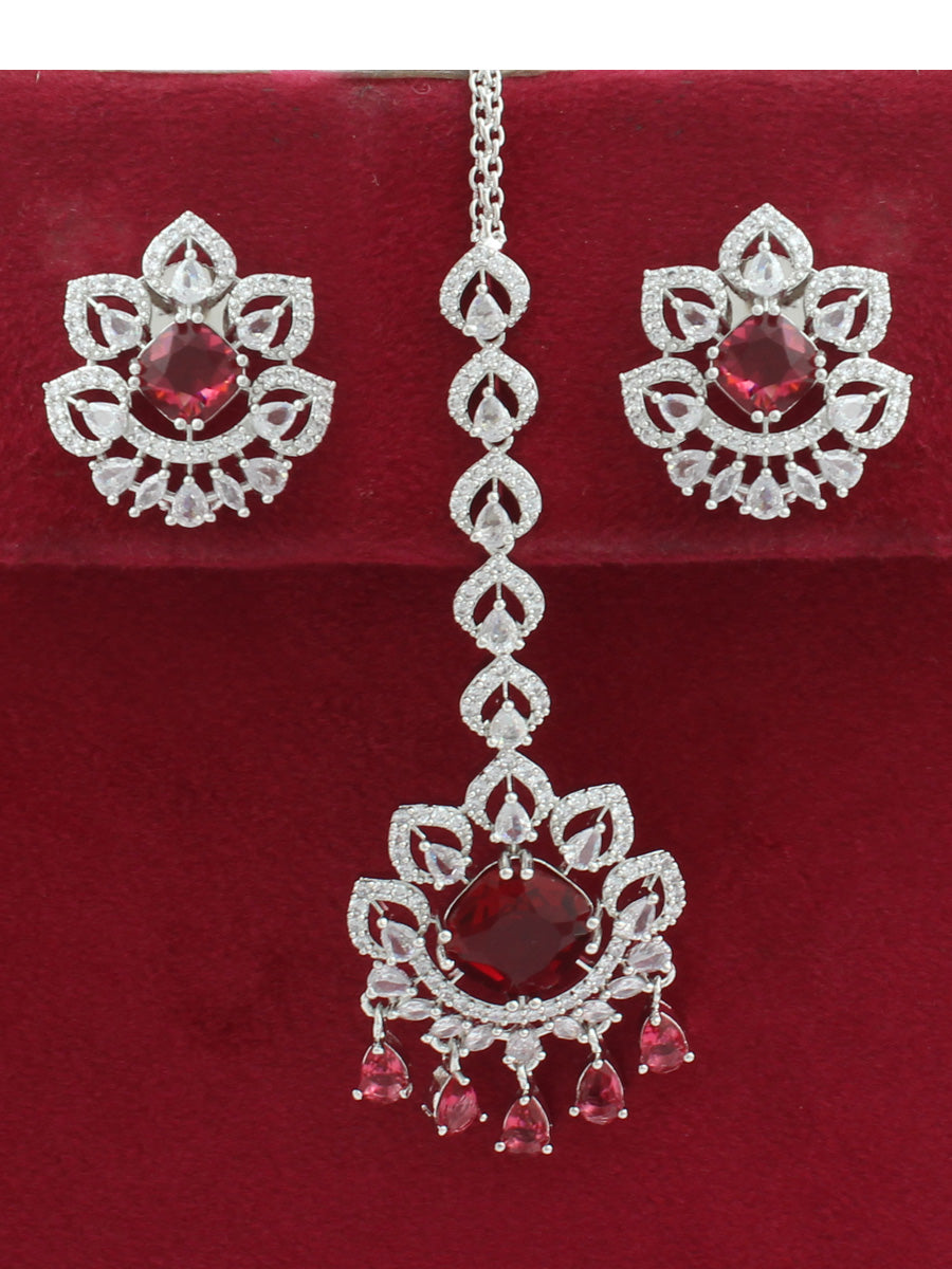 Richa Earrings & Tikka-Ruby Pink