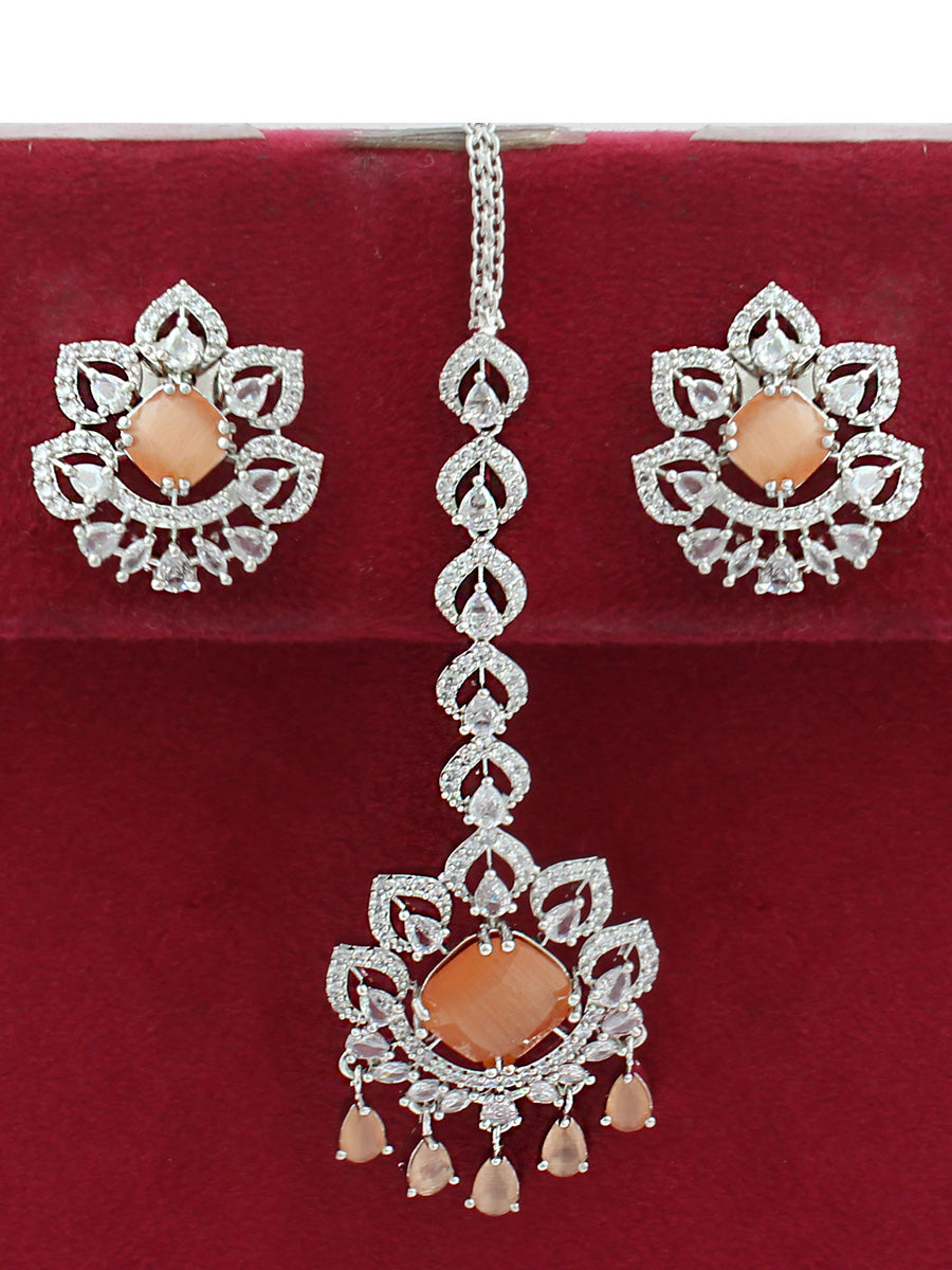 Richa Earrings & Tikka-Peach