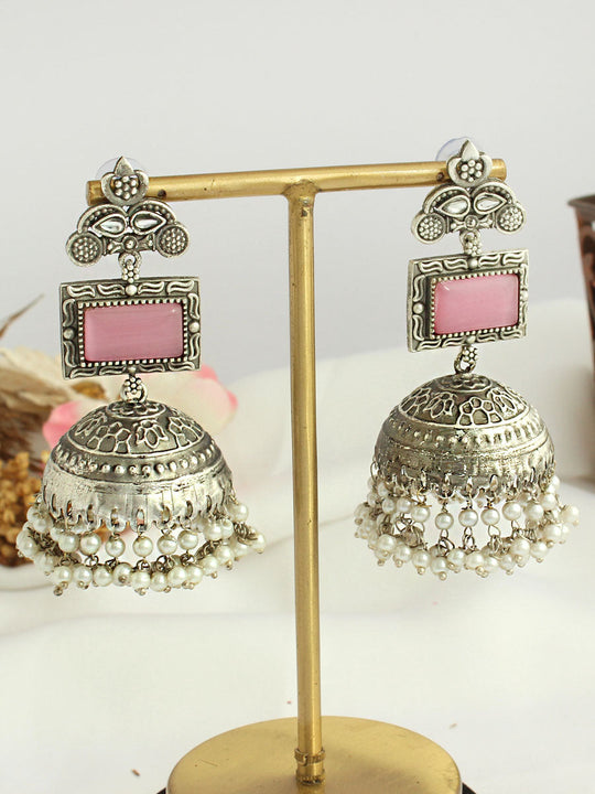 Begum Jhumki Earrings-Pink