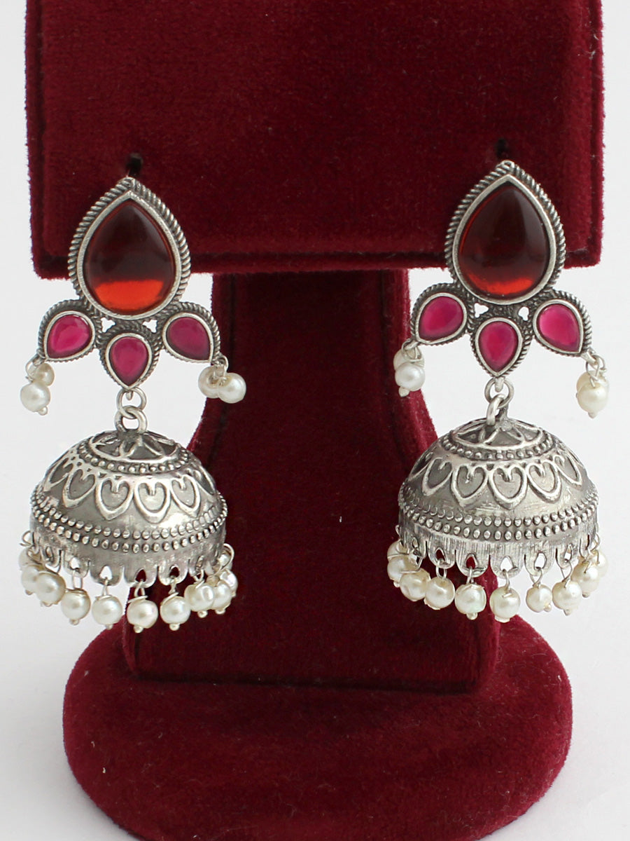 Navika Jhumki Earrings-Maroon