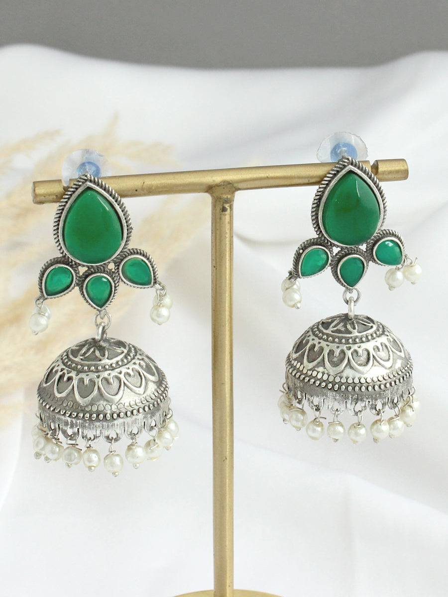 Navika Jhumki Earrings - Green