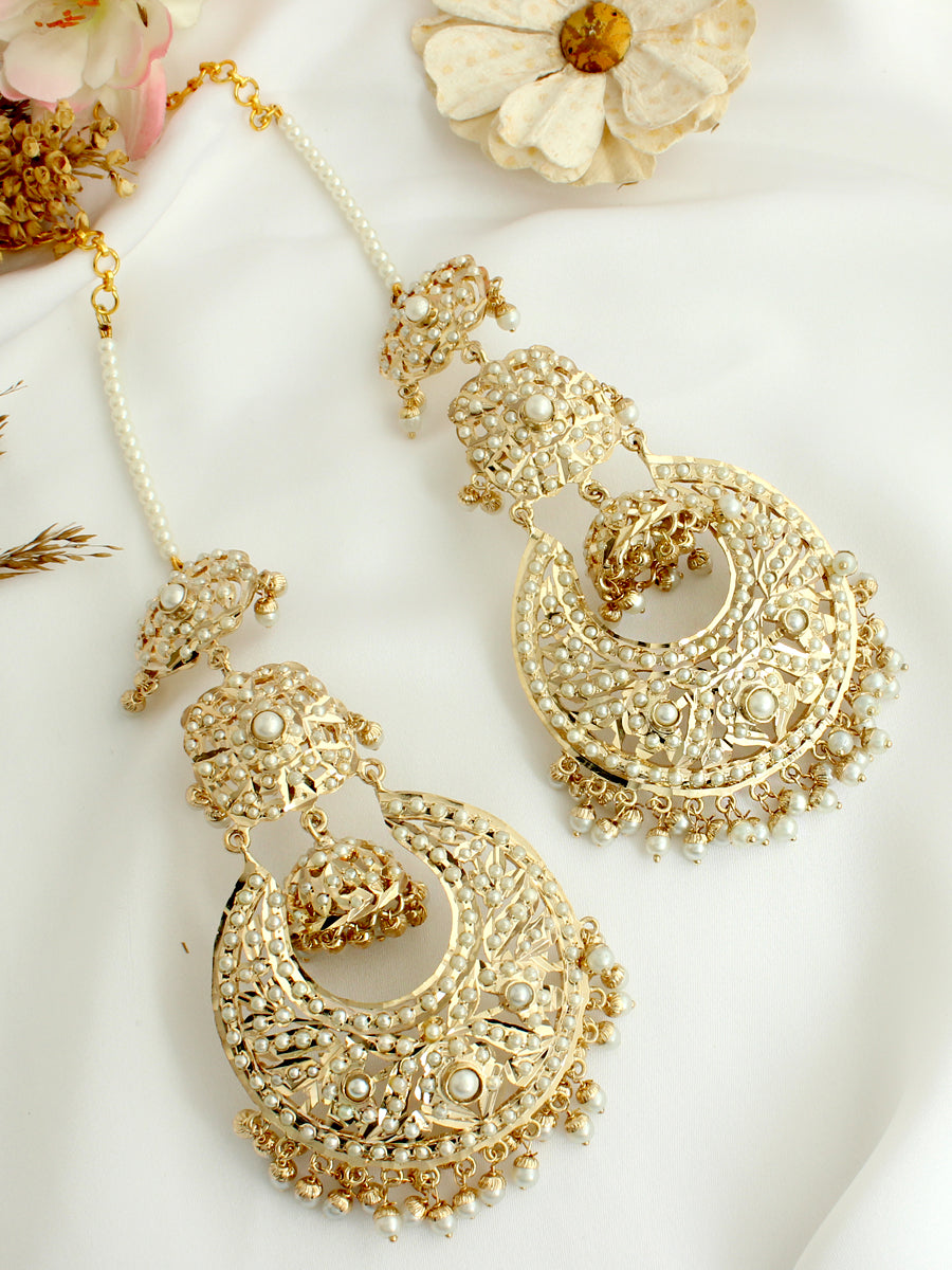 Hania Jadau Chandbali Earrings-Pearl