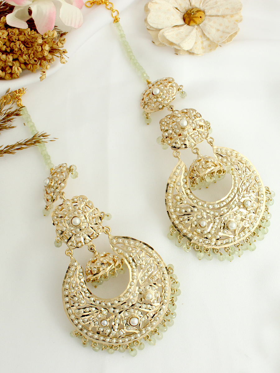 Nargis Jadau Chandbali Earrings-Mint Green