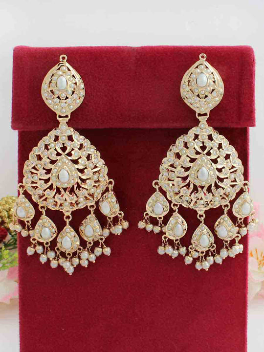 Falak jadau Long Earrings-Pearl