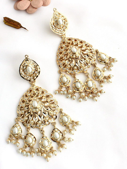 Falak jadau Long Earrings-White