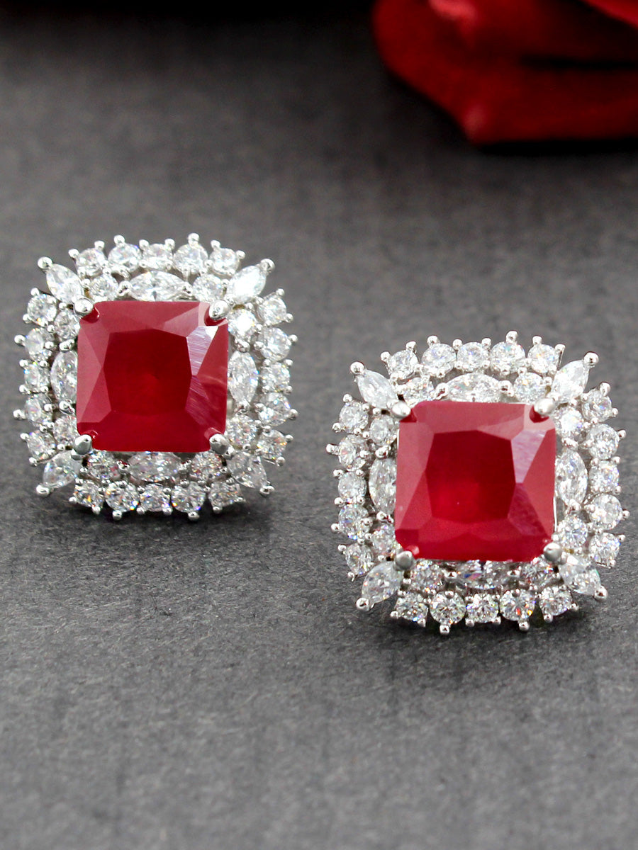 Sania Stud Earrings-Maroon