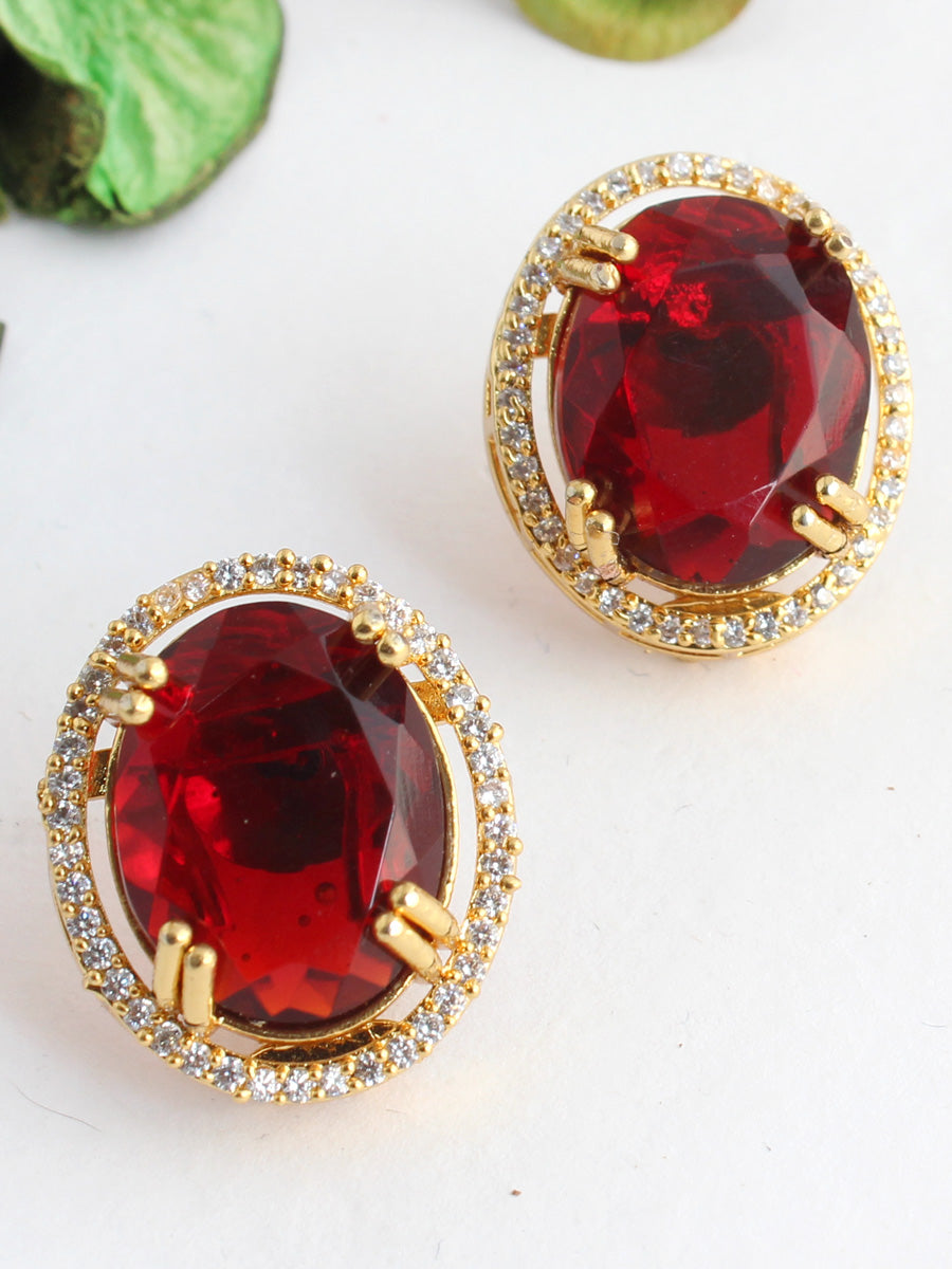 Kiansha Stud Earrings-Maroon