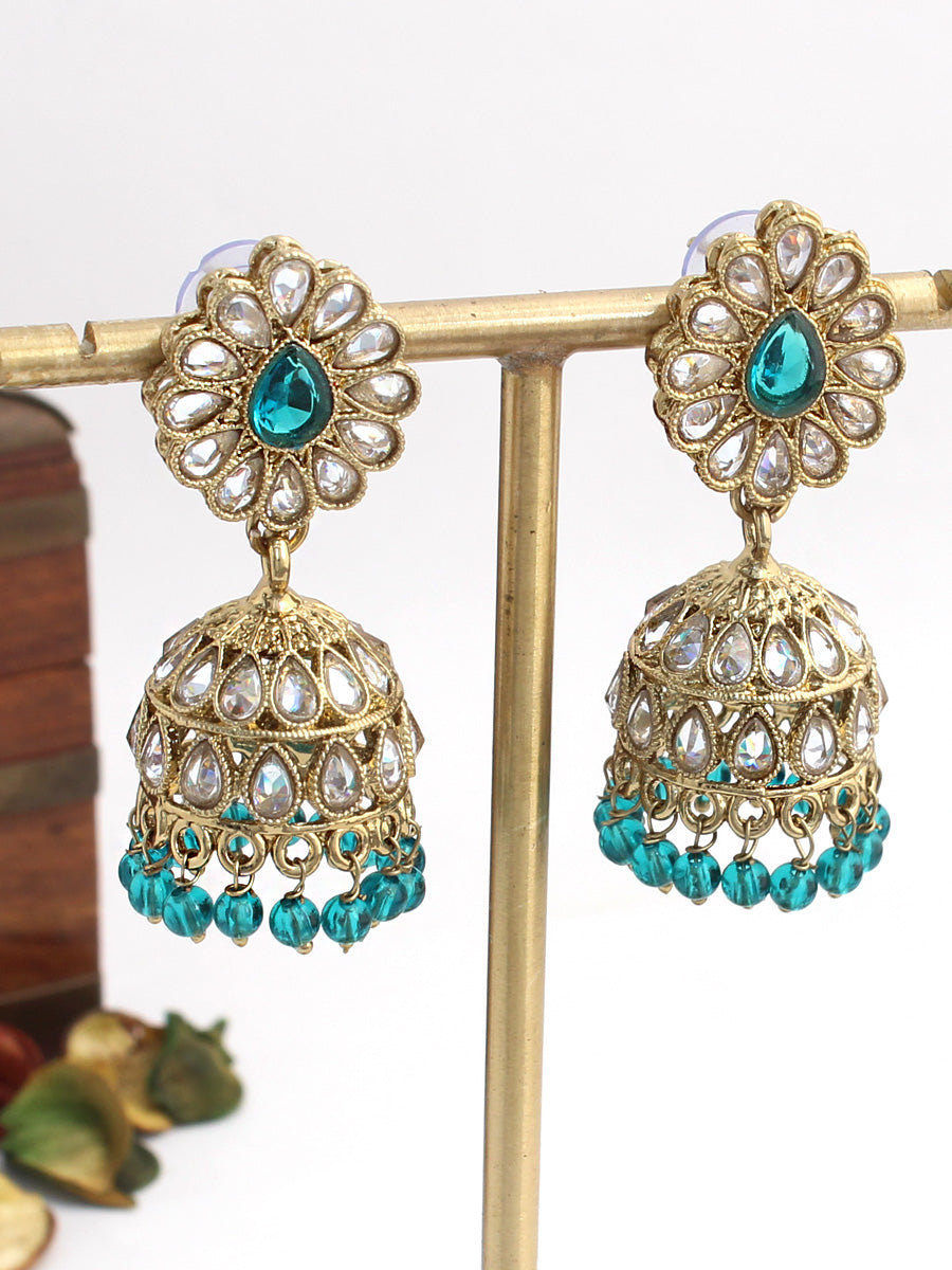 Asmee Jhumki Earrings-Rama Green