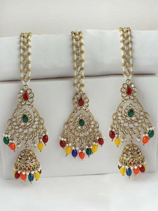 Ayeza Earrings & Tikka-White-Multicolor