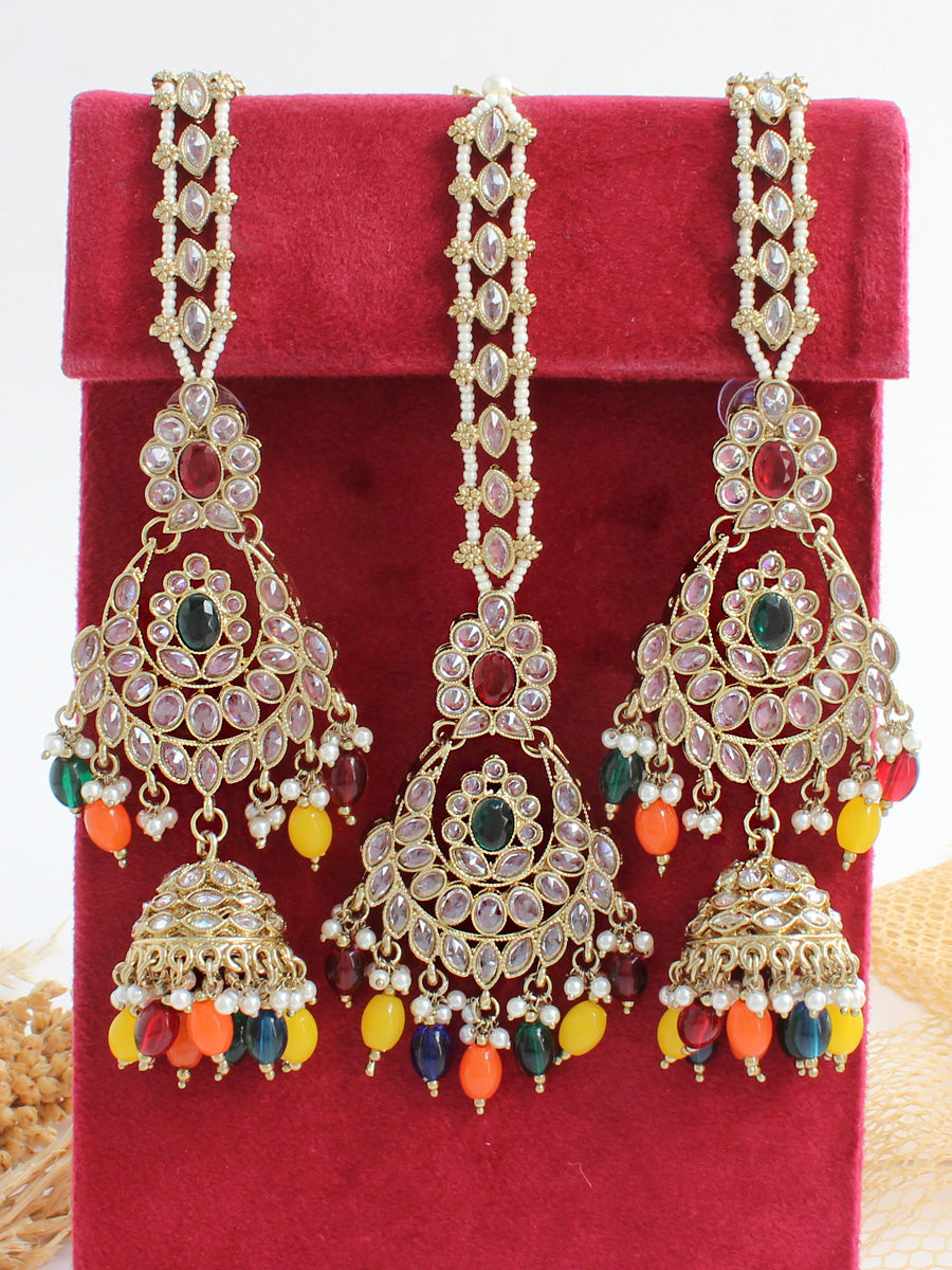 Ayeza Earrings & Tikka-Multicolor