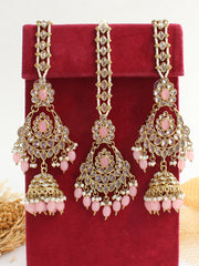 Ayeza Earrings & Tikka-Pastel Pink