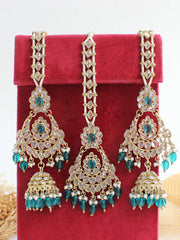 Ayeza Earrings & Tikka-Sea Green