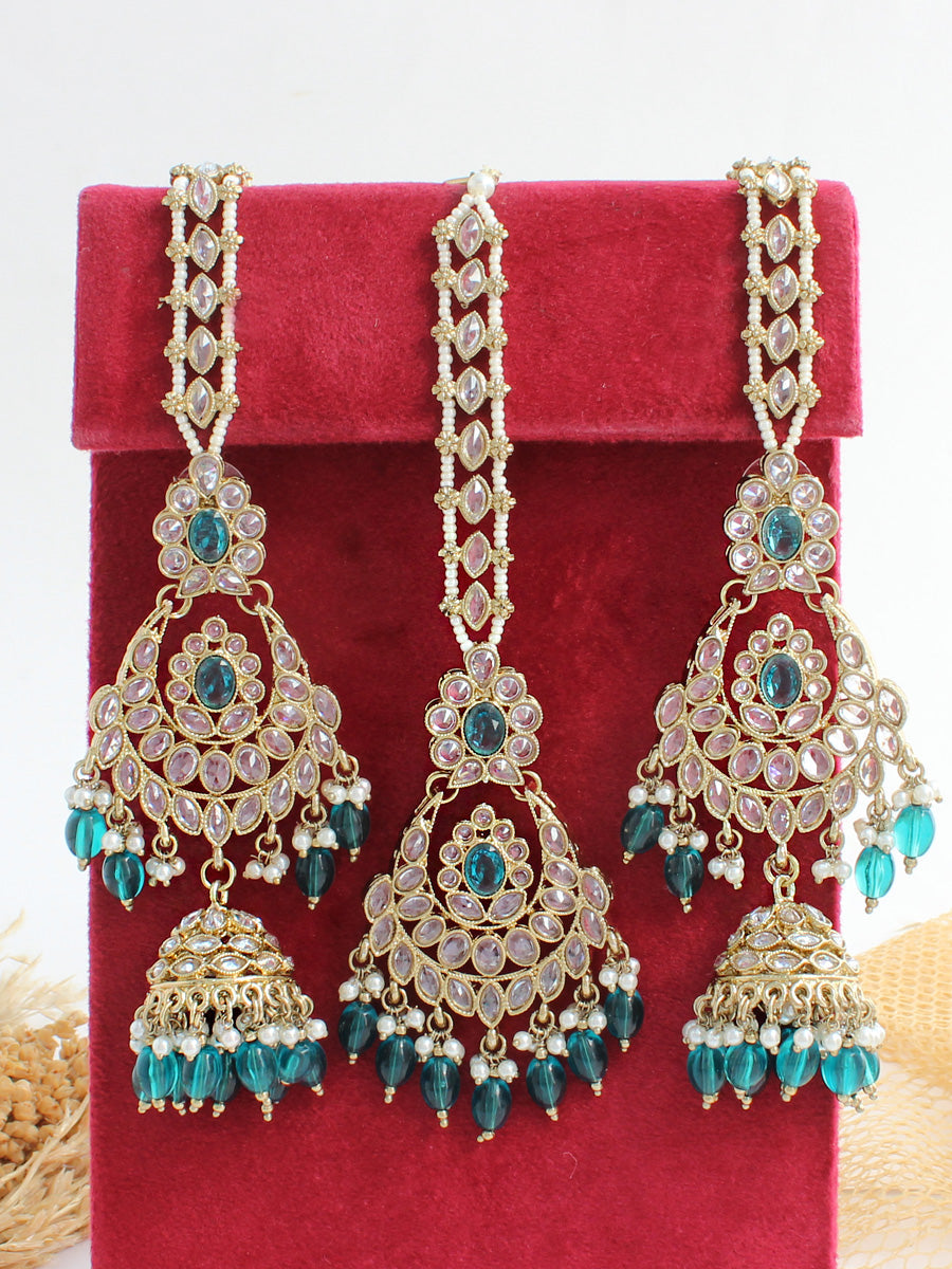 Ayeza Earrings & Tikka-Sea Green