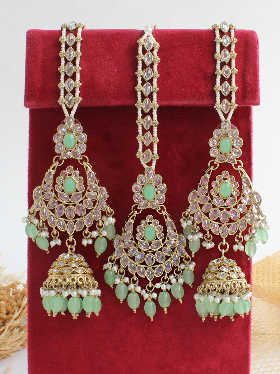 Ayeza Earrings & Tikka-Mint Green