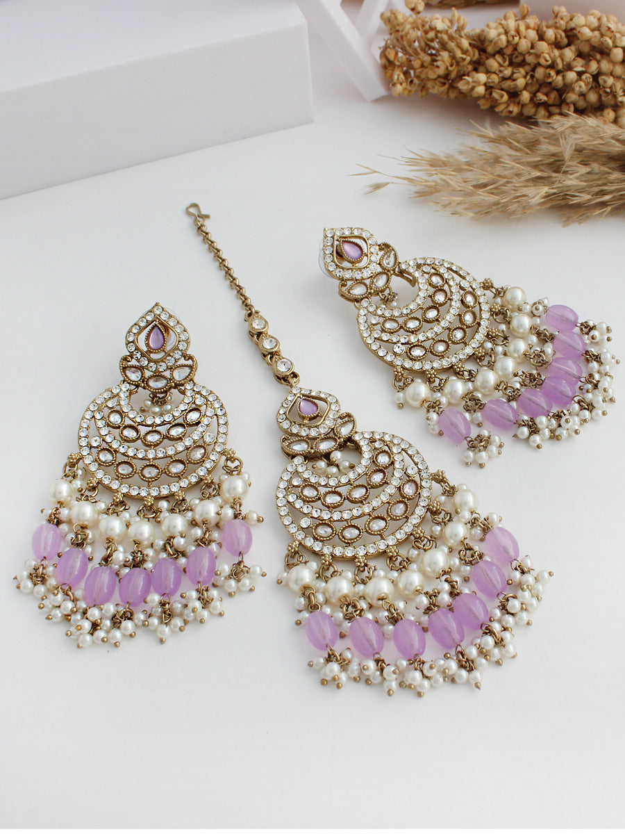 Tamanna Earrings & Tikka-Lavender