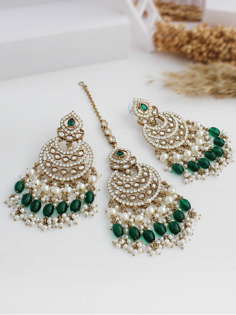 Tamanna Earrings & Tikka-Green