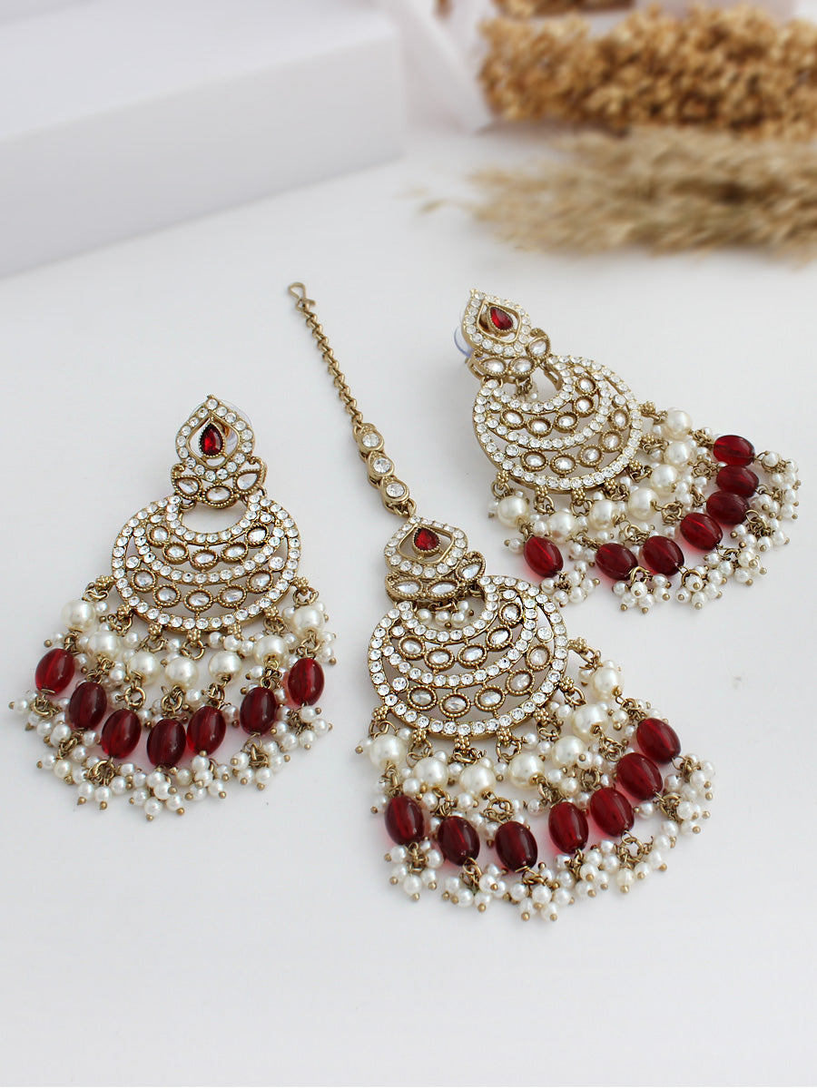 Tamanna Earrings & Tikka-Maroon