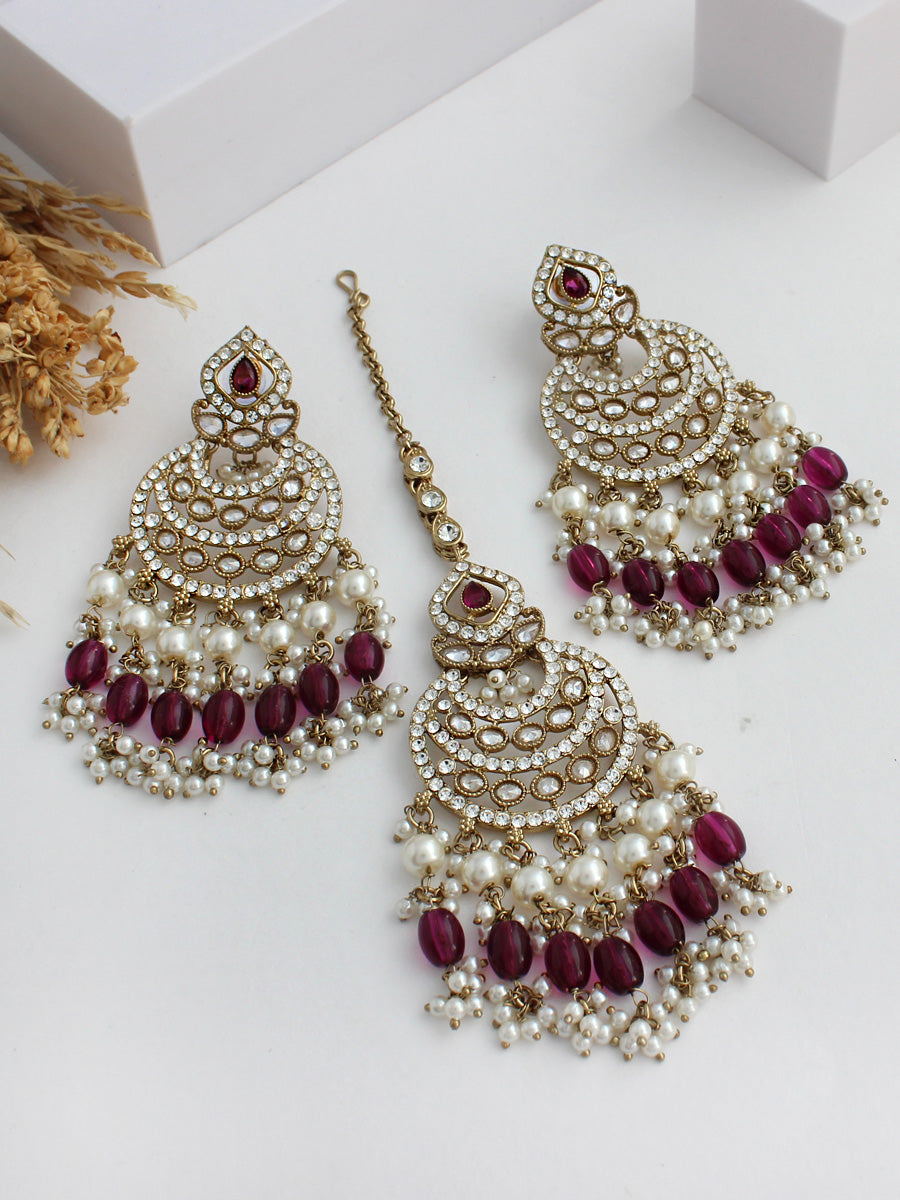 Tamanna Earrings & Tikka-Purple